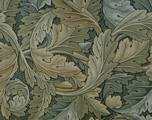 Image of  a wallpaper block-printed in distemper colours by William Morris, (1834-1896) of Acanthus (1875).