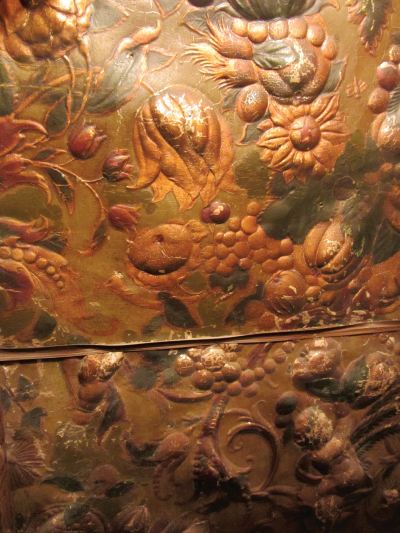 Image of a Spanish Leather wall covering at Dyrham Park, Bath, National Trust.