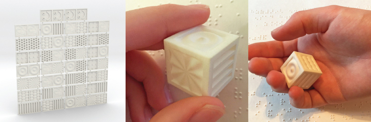 Images of downloadable tactile objects for 3D printing as demonstrated on the Shapeways website.