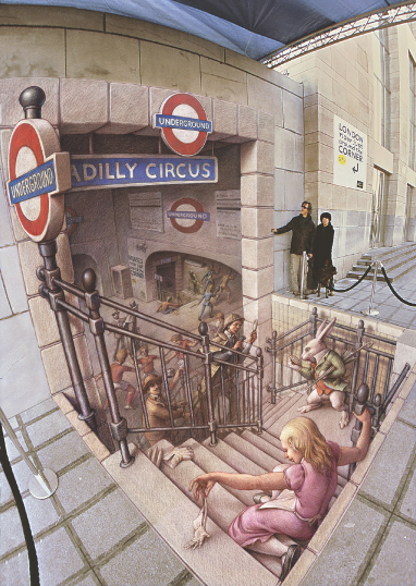 Image of a picture by Kurt Wenner, Eurostar Publicity Event, Brussels, Belgium, 2007, chalk on pavement.