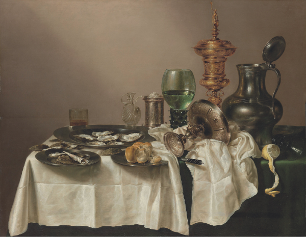 Painting of 'Still Life with a Gilt Cup' (1635) by Willem Claeszoon Heda (1594-1680, oil on panel, (88 cm x 113 cm).