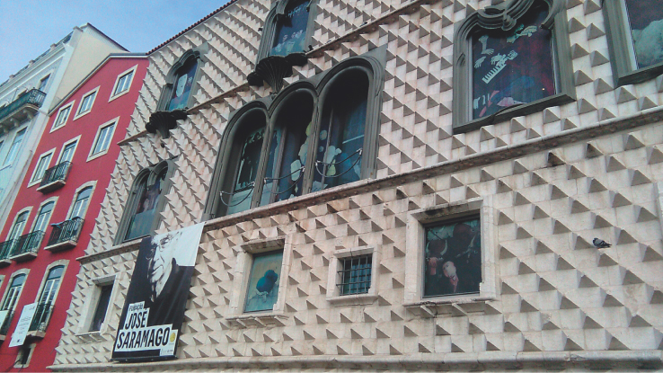 Photo image of Casa dos Bicos (House of Spikes) - Jose Saramago Foundation Lisbon.  Built in the early sixteenth century with a Renaissance and Manueline (Portuguese late gothic) influence.