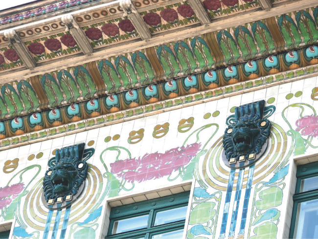 Photo image of Majolikahaus - one of the finest examples of Art Nouveau in Vienna designed by Otto Wagner in 1898. The facade of the house is created with colourful ceramic tiles decorated in floral motifs. 