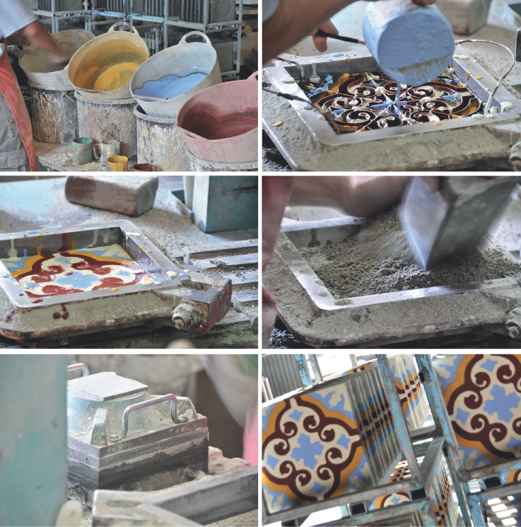 Images showing hydraulic tiles or encaustic cement tiles.