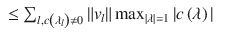 $$\displaystyle\begin{array}{rcl} \leq \sum _{l,c\left (\lambda _{l}\right )\neq 0}\|v_{l}\|\max _{\vert \lambda \vert =1}\vert c\left (\lambda \right )\vert & &{}\end{array}$$