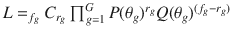 
$$L = _{f_{g}}C_{r_{g}}\prod _{g=1}^{G}P(\theta _{g})^{r_{g}}Q(\theta _{g})^{(f_{g}-r_{g})}$$
