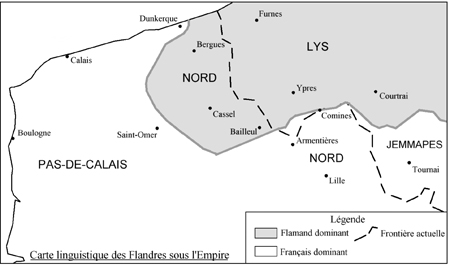 : Carte 3. Carte linguistique des Flandres sous l’Empire