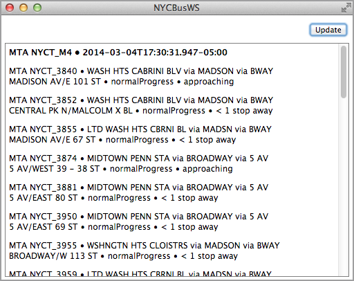 Updated status of buses on the M4 route