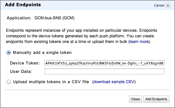 Creating an SNS endpoint