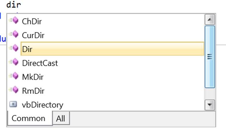 The IntelliSense filtering feature.