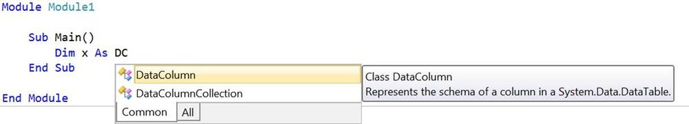 Pascal filtering in the IntelliSense window.