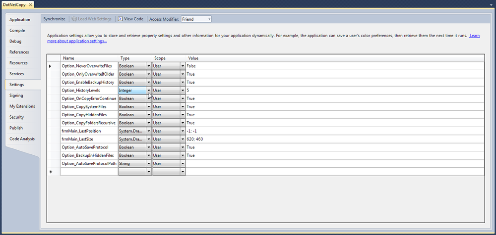 You can retrieve application settings with My.Settings. You maintain them just like resources, on the Settings tab in the project properties.