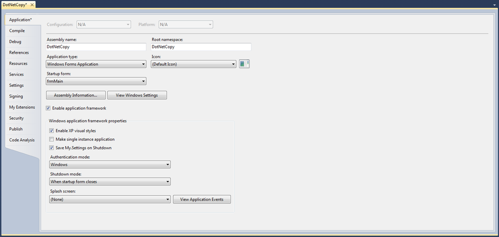 The features described in this chapter are available only when the Application Framework is enabled. For Windows Forms applications, the Application Framework is enabled by default.