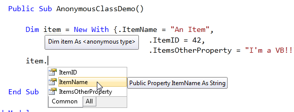 Anonymous classes allow you to define types without a name. Due to local type inference, you can still assign those types to object variables.