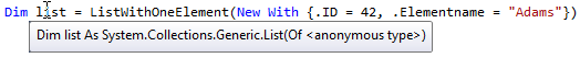 If the passed parameter is an anonymous type, the generic type parameter of the generic method is also anonymous—like the listing that returns the method depending on the type.