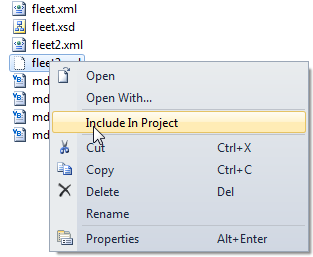 Including a file in Solution Explorer.