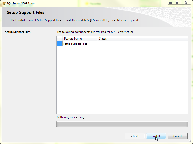 In the step Setup Support Files, click Install to install the setup support files.