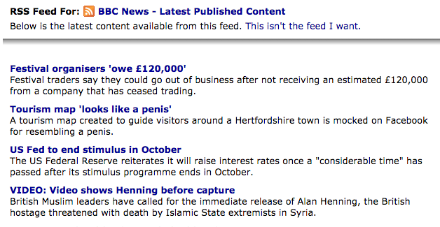 Despite being an XML file, the BBC's RSS feed doesn't look like code in a browser like Chrome