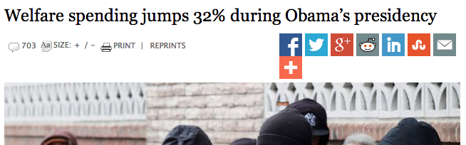 This Washington Times story on welfare spending is all about calculating change as a proportion of the previous figures