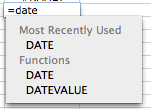 When you begin typing other functions like DATE Excel suggests functions you might be trying to use