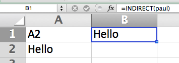 In this example cell A1 has been named 'paul' and the formula references that instead