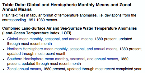 NASA link to text files containing ocean temperature data