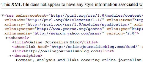 The start of the RSS feed for Online Journalism Blog