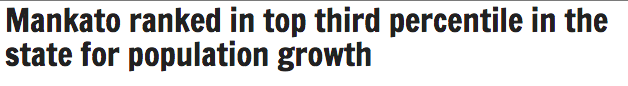 This story from the St Peter Herald in Minnesota uses percentiles to put population growth into context