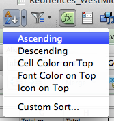 The sort button in Excel - note the drop-down options next to it