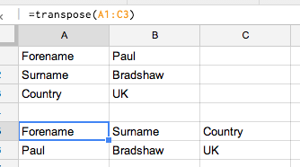 Transposing in Google Sheets