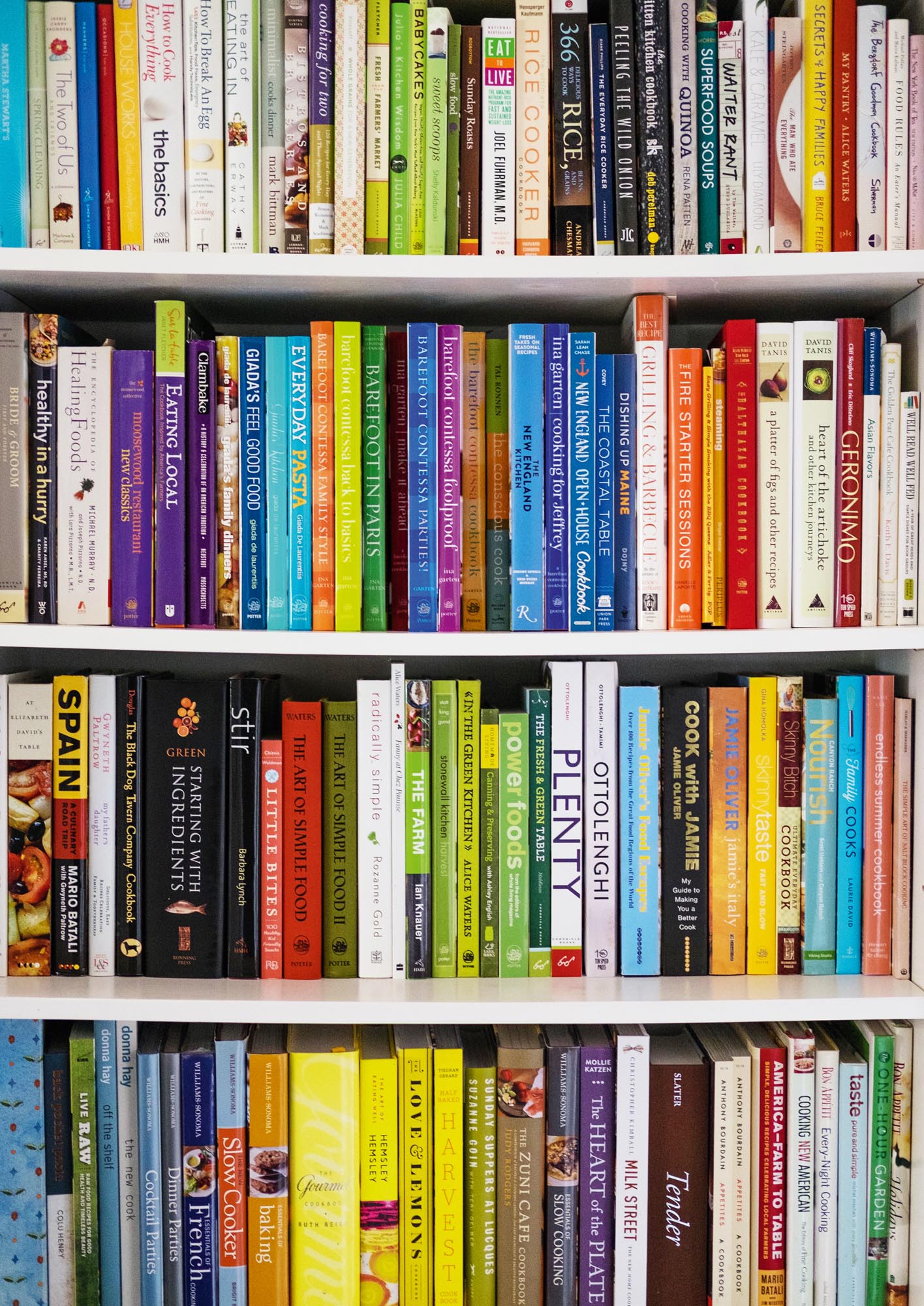 Photo of shelved gull of colorful food-themed books.