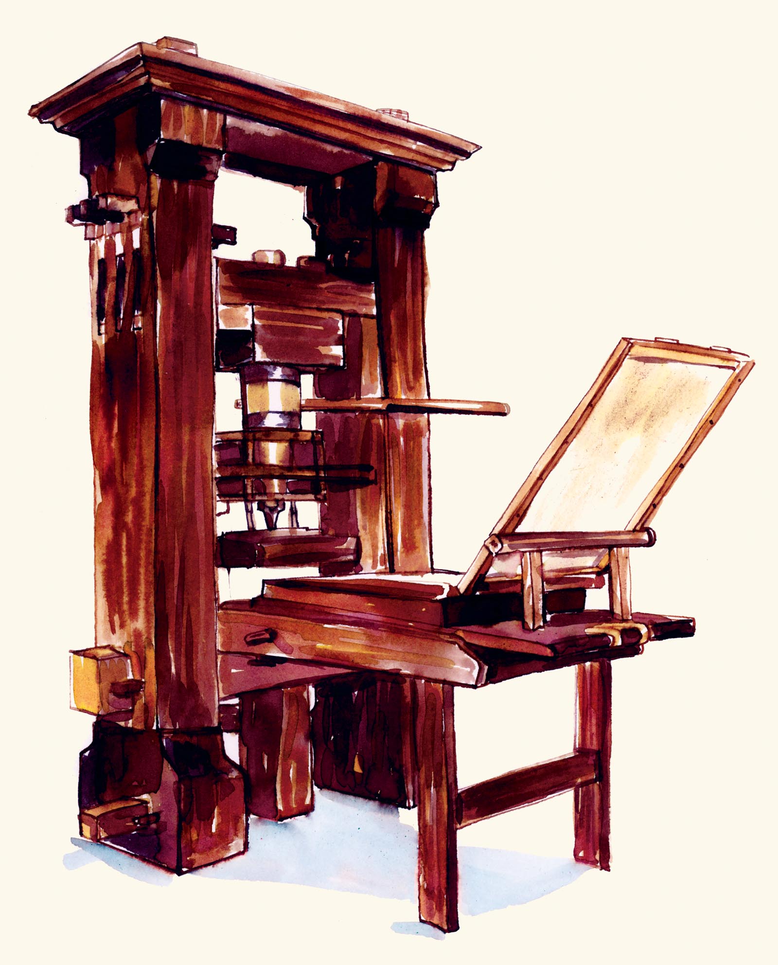 Illustration of an old-fashioned press.