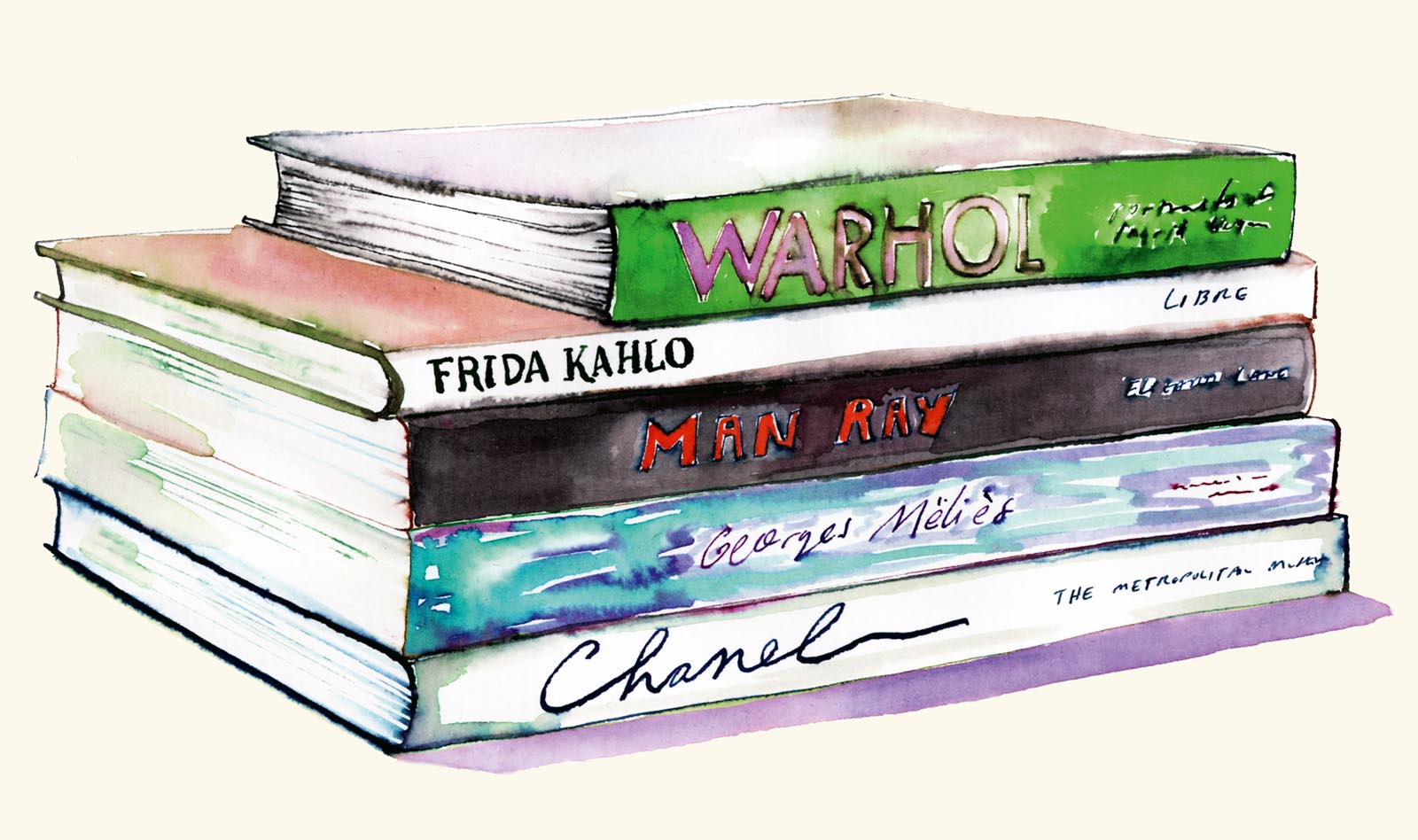 Illustration of a stack of oversized books.