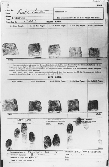 Le impronte digitali di Buck Ruxton, prelevate nel carcere di Liverpool nel 1936. (© University of Glasgow Archive Services, Department of Forensic Medicine & Science Collection, GB0248 GUAFM/25)