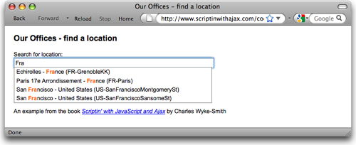 Typing the letters “Fra” in the search field returns results France and San Francisco as results in the drop-down menu.