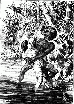 Scarcely, indeed, had he stretched forward his hand, when he found himself seized by the Saracen, and dragged forcibly away in the direction of the camp on the opposite bank.—p. 118.