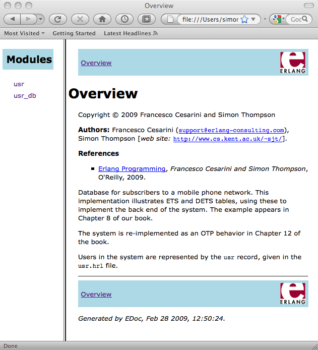 The EDoc overview page for the database