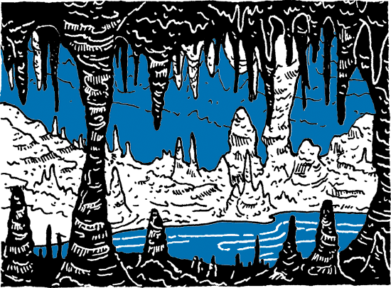 Illustration of a subterranean landscape.