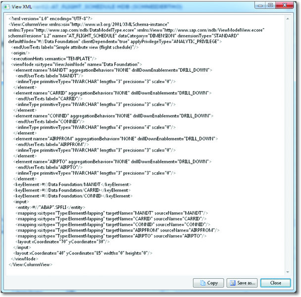 XML Representation of an Attribute View