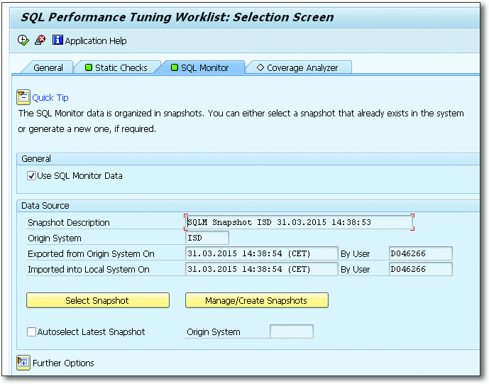 Transaction SWLT: SQL Monitor Data