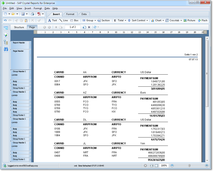 Report in SAP Crystal Reports