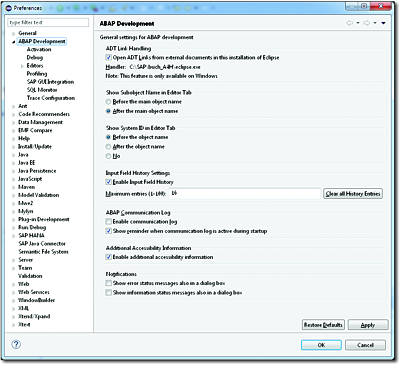 User-Specific Settings for ABAP Development Tools