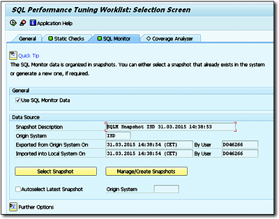 Transaction SWLT: SQL Monitor Data