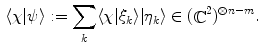 $$\begin{aligned} \langle \chi | \psi \rangle := \sum _k \langle \chi | \xi _k \rangle |\eta _k\rangle \in (\mathop {\mathbb {C}}\nolimits ^2)^{\otimes n-m}. \end{aligned}$$