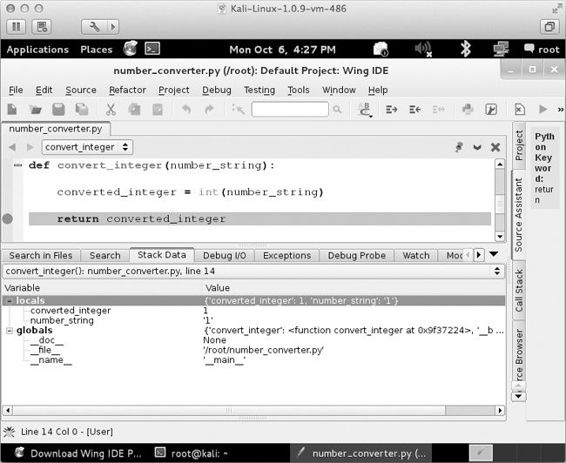 Viewing stack data after a breakpoint hit