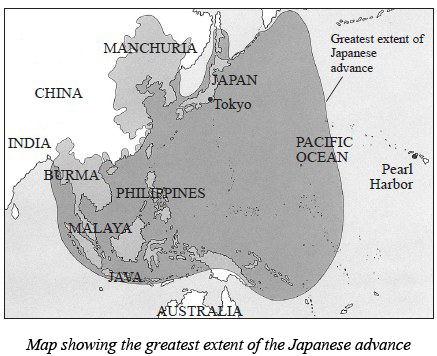 Map showing the greatest extent of the Japanese advance