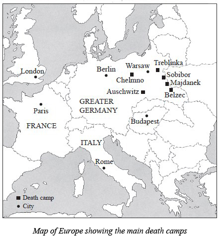 Map of Europe showing the main death camps