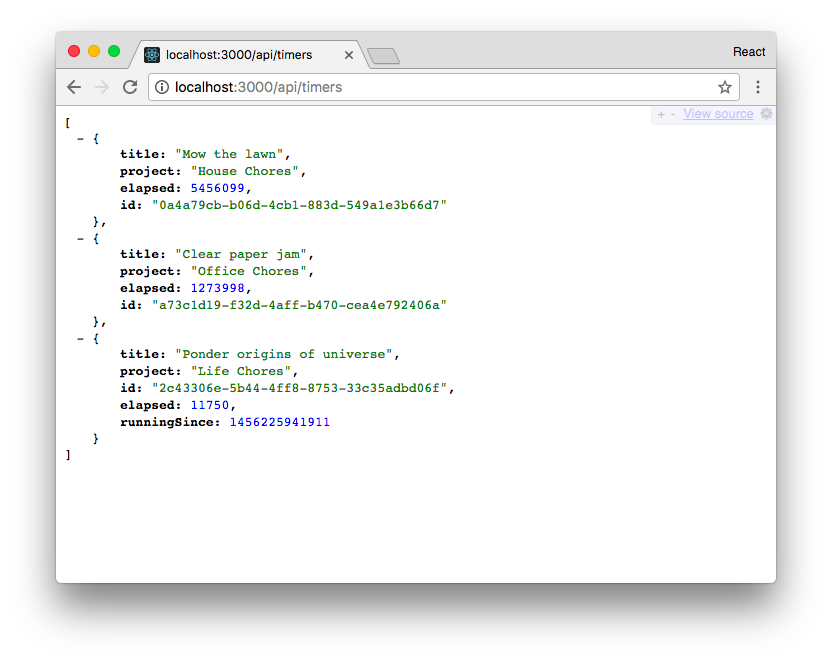 Visiting the endpoint after installing JSONView