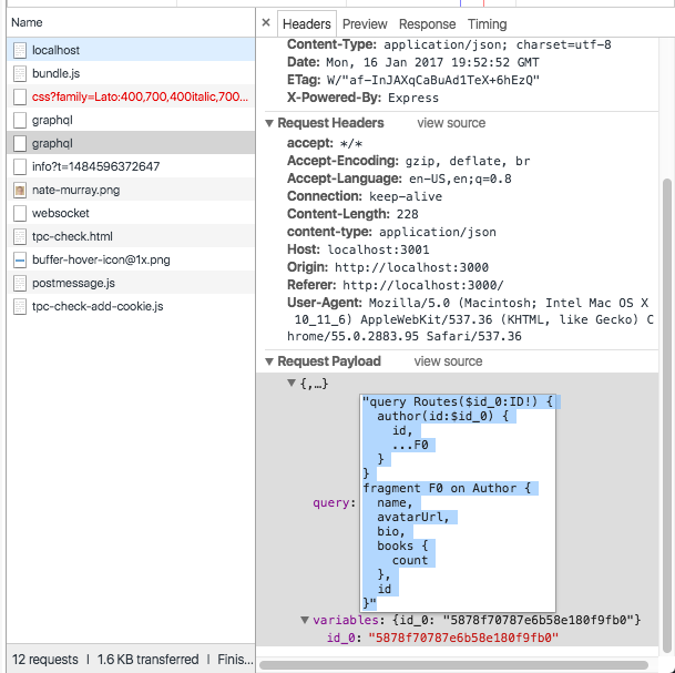 Relay GraphQL Call in Network Pane