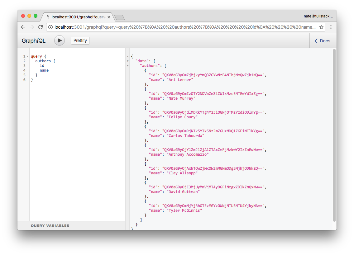 GraphiQL Authors with IDs